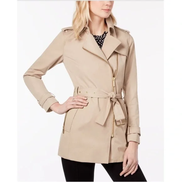 MICHAEL Michael Kors Belted Front-Zip Trench Coat preppy office travel workwear - Picture 2 of 16